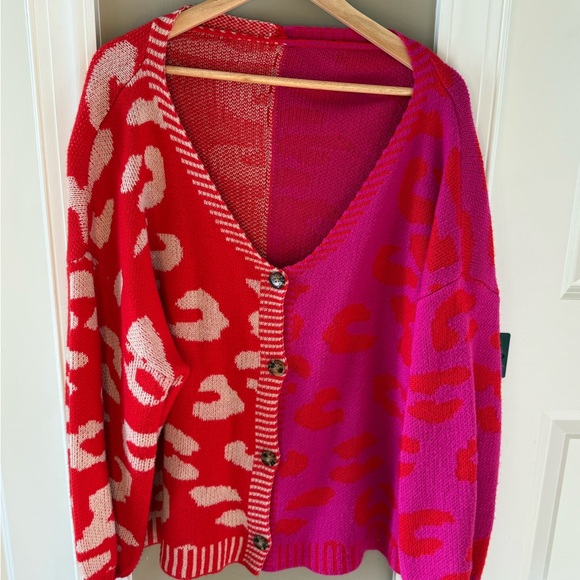 SHEIN Women's Plus Pink, Tan and Red Colorful Cardigan Sweater 3X - Picture 7 of 10